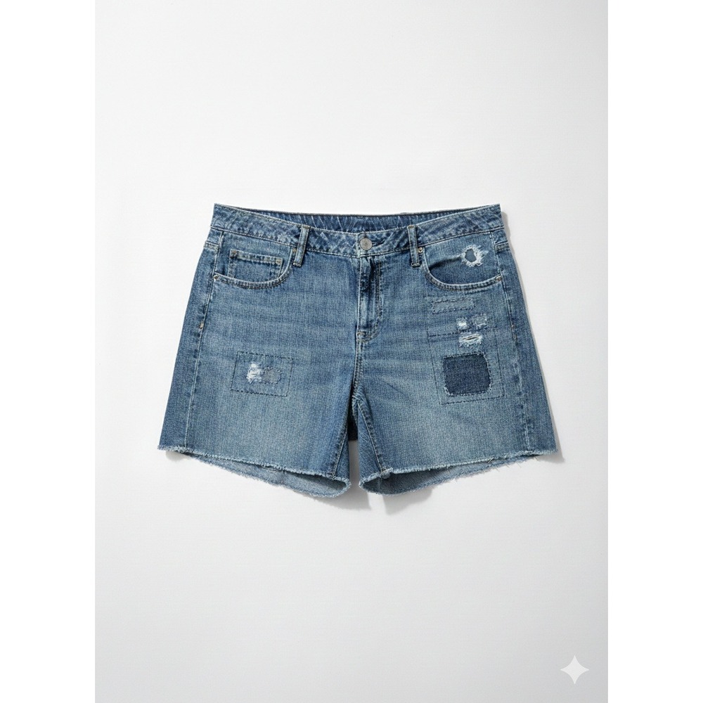 American Eagle Patchwork Denim‎ Mdi Shorts Jorts Casual 14 Women's